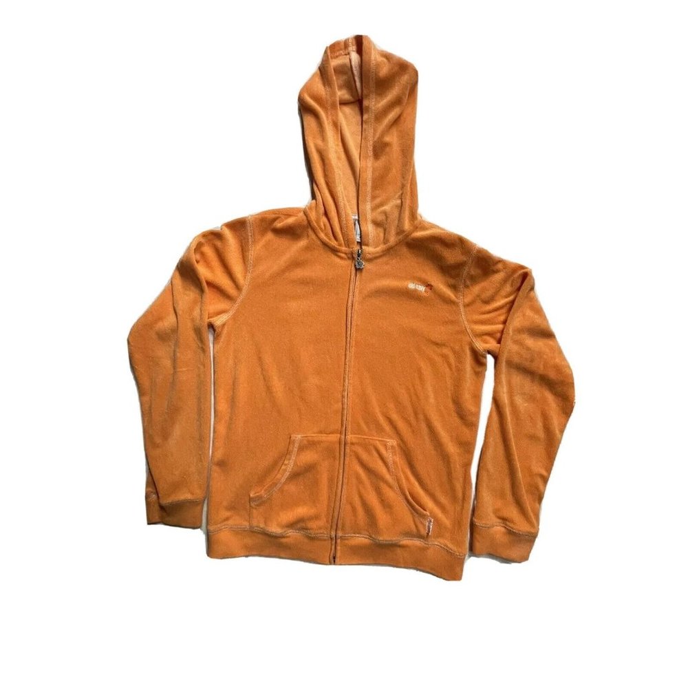 Y2K Coconut Girl Old Navy Orange Terrycloth Velour Hibiscus Zip Up Hoodie